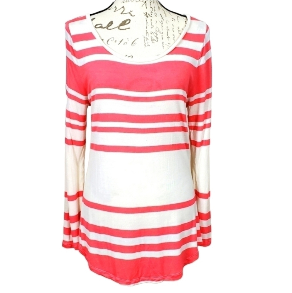 Old Navy 100% Rayon Soft Pink Striped Blouse Long Sleeved Size Medium